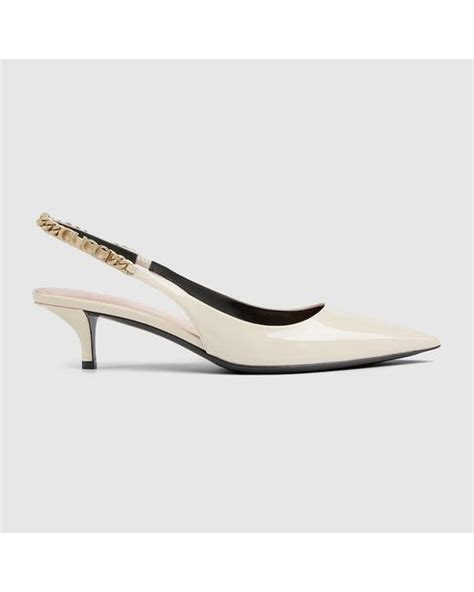 gucci white heel patent peep toe|Gucci Signoria slingback pump in white patent leather .